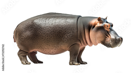 hippo cutout isolated on white, side view on transparent png background 