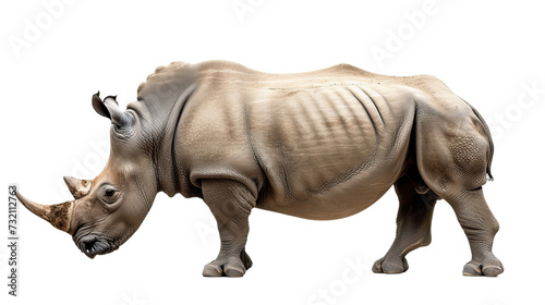 rhino cutout isolated on white, side view on transparent png background 