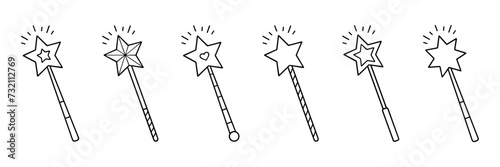 Magic wands doodle set. Fairytale element.in sketch style. Hand drawn vector illustration isolated on white background