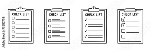 Check list, memory note paper doodle set. Reminder, to do list, notebook with plan, task and checkboxes in sketch style. Hand drawn vector illustration isolated on white background