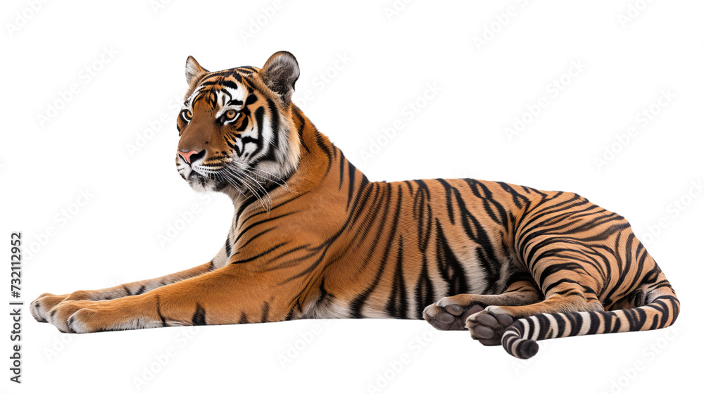 lying tiger cutout isolated on white and transparent png background	