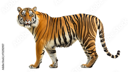 standing tiger cutout isolated on white and transparent png background	 photo