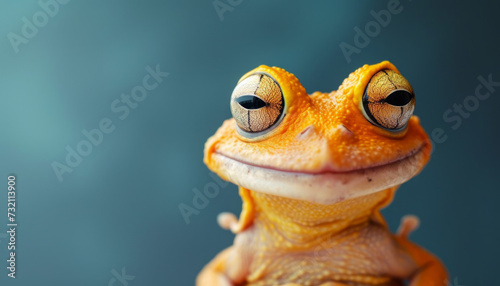 Smiling Orange Gecko with Captivating Golden Eyes