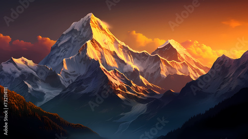 Mountain peak illustration, mountain aerial photography PPT background illustration