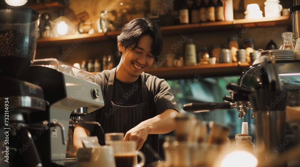 happy barista working in coffee shop