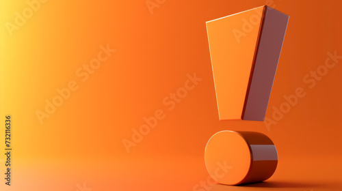 A bright orange 3D exclamation mark on a vibrant orange background. photo