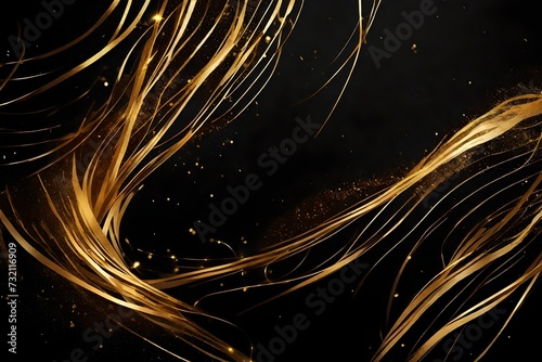 Abstract gold dust glitter elegant background. Shiny golden moving lines design element on dark background