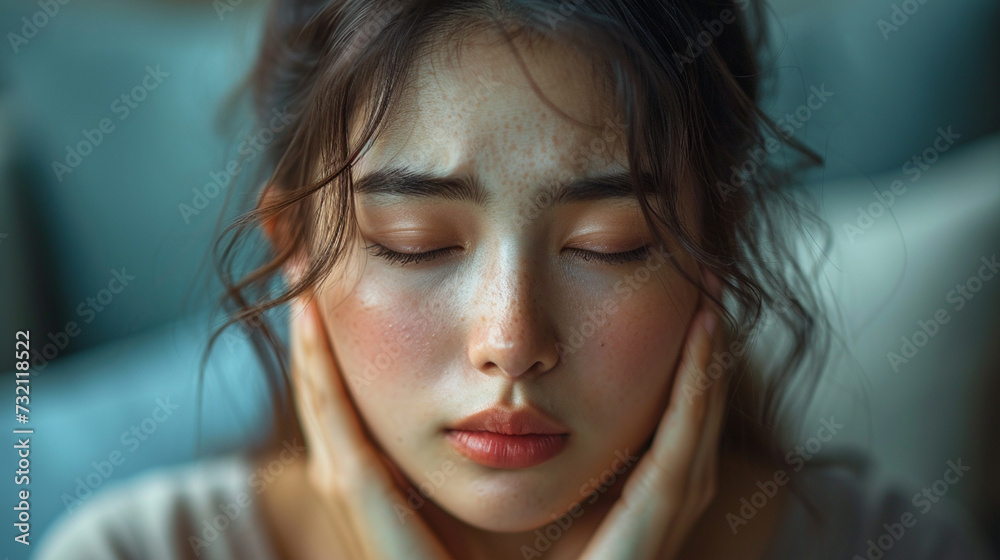 Asian young woman with headache Asian young woman with headache