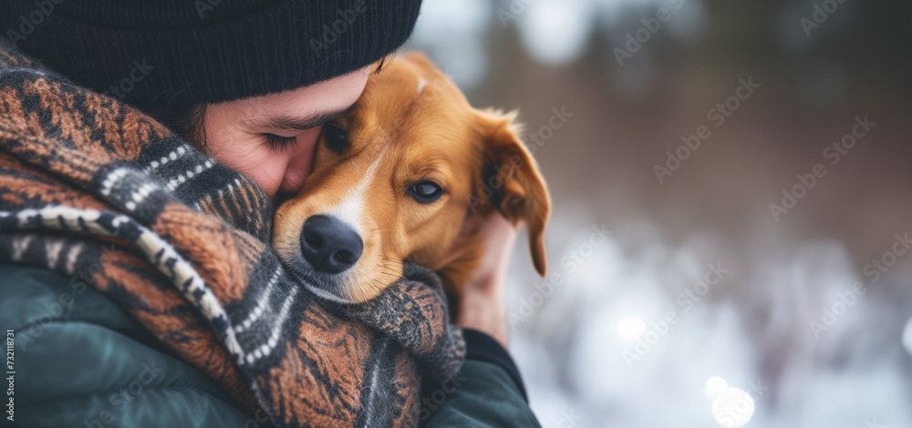 portrait of a person hugging their new pet dog, with copy space portrait of a person hugging their new pet dog, with copy space