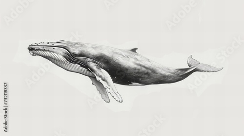 monochrome whale illustration isolated on white wall home decor poster	
