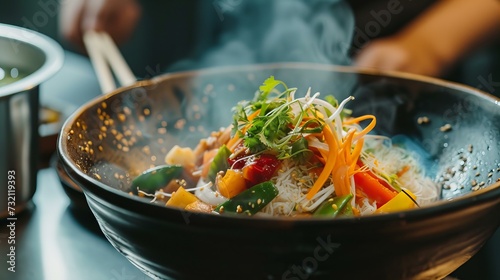 stir-fry dish in wok, closeup photo