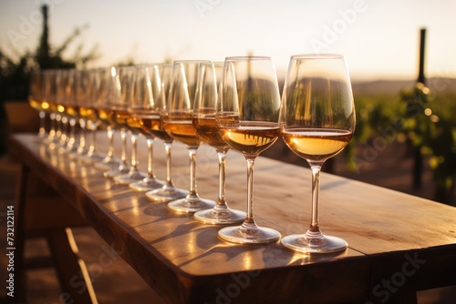 Toast to Nature: Wine Glasses Aligned Overlooking Vineyard