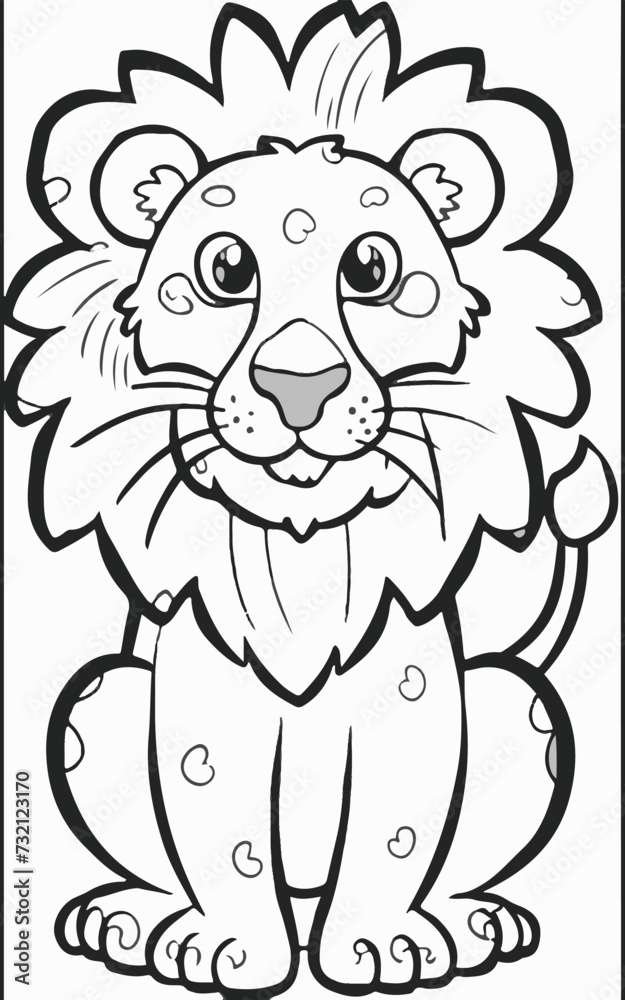 clean coloring book page of a lion black and white