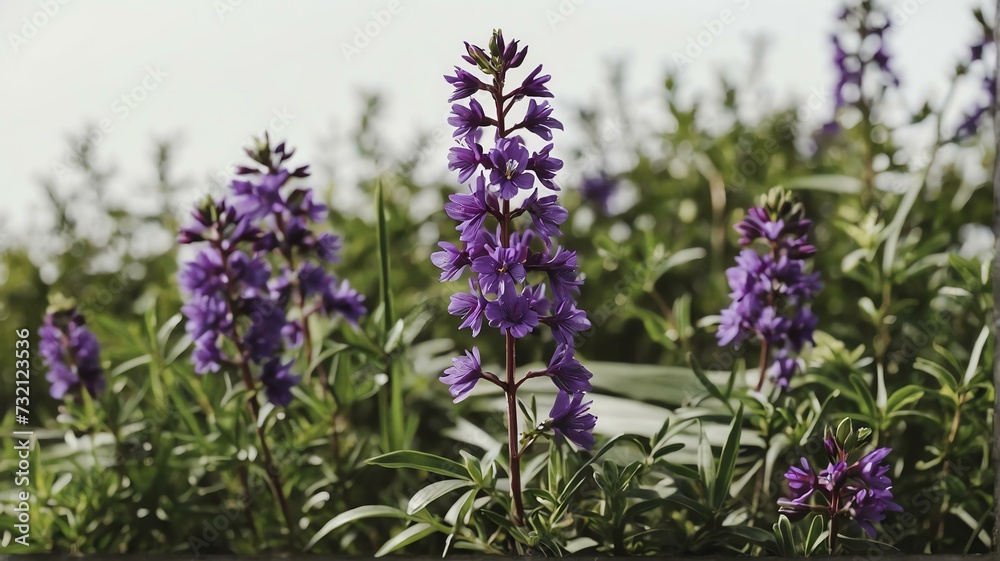 Fototapeta premium Bush of purple flowers on plain white background from Generative AI