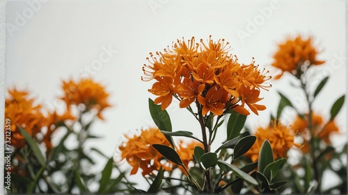 Bush of orange flowers on plain white background from Generative AI