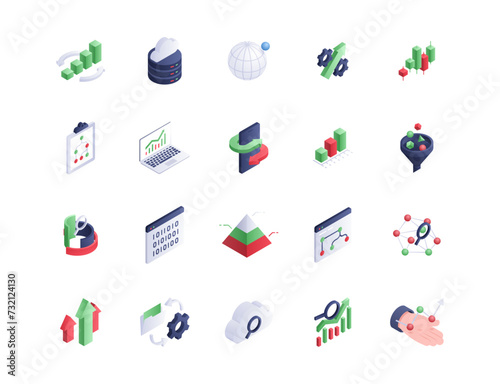 Analysts isometric icons vector set