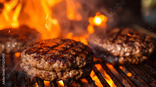 Thick juicy burgers cooking over an open flame creating the perfect balance of crispy and juicy. The fire adds a depth of flavor that will have you coming back for more.