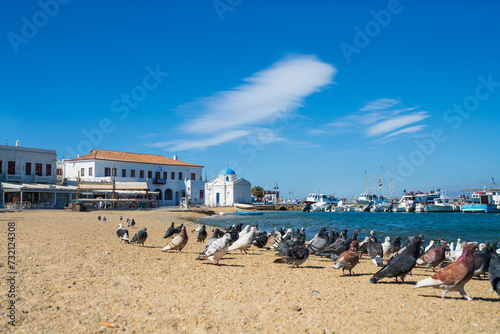 Mykonos beach on the sunny day. Cyclades. Sea photo