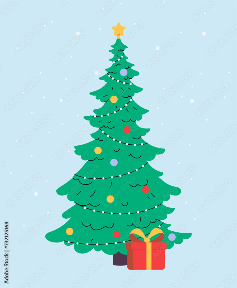 Christmas tree with garland vector concept