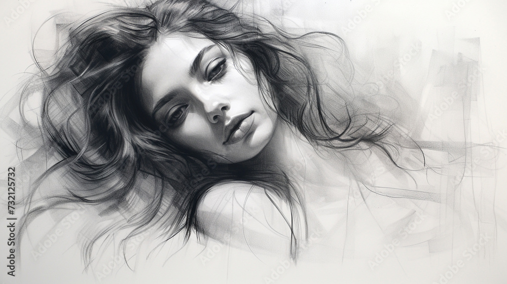 Fototapeta premium charcoal sketch beautiful woman