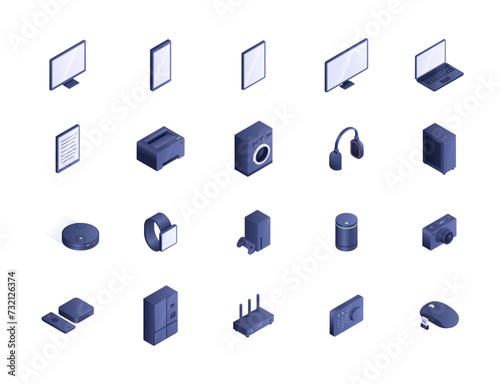 Device isometric icons vector set