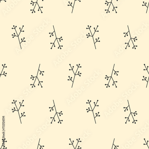 Simple cute high quality seamless pattern with leaves of herbs and poppy flower.