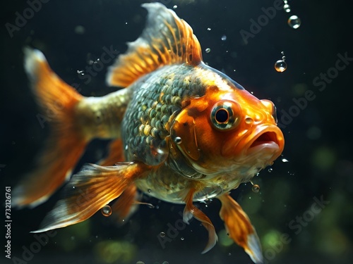 Goldfish swimming in the water, Underwater world, Close up © dian