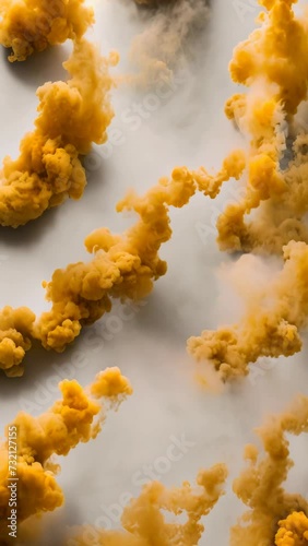 yellow colored smoke on a white background 4K vertical video	

