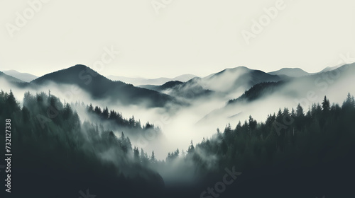 Forest landscape, exotic foggy forest