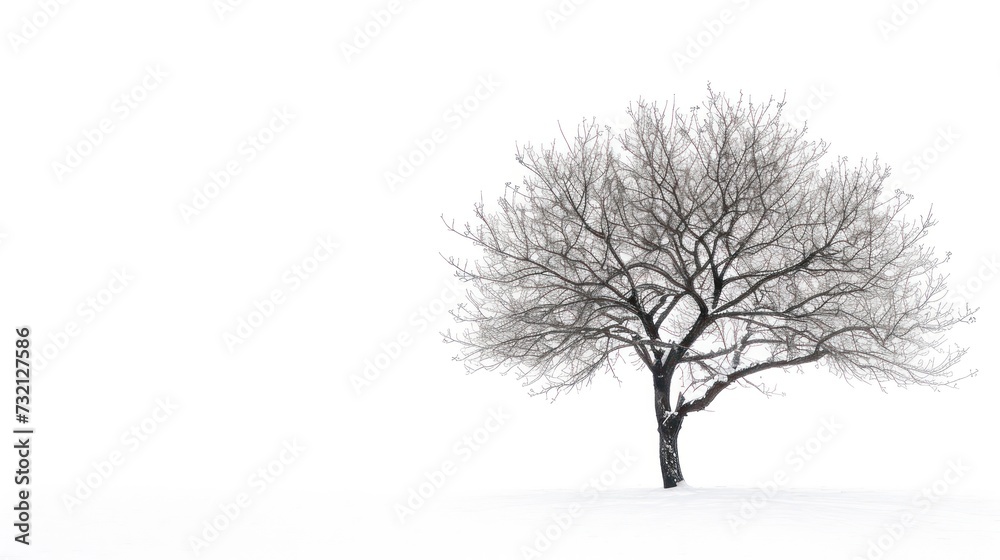 Winter tree isolated on white background. Winter landscape.