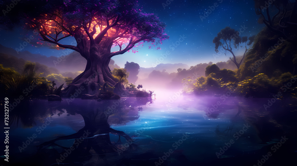 Obraz premium Forest landscape, exotic foggy forest