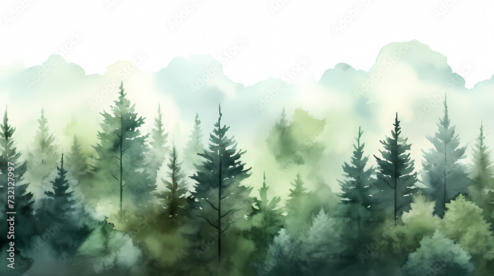 Forest landscape, exotic foggy forest