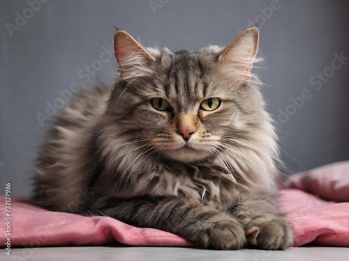 beautiful long haired siberian cat on a gray background © dian