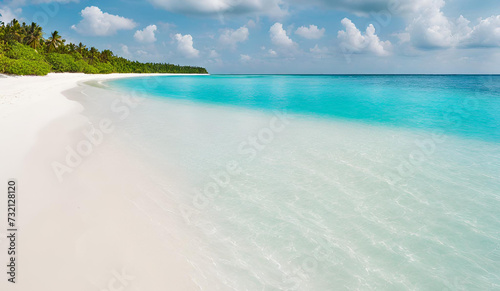 Paradise island in maldives. tropical coast shore, exotic beach landscape. palm trees, blue sea sky 