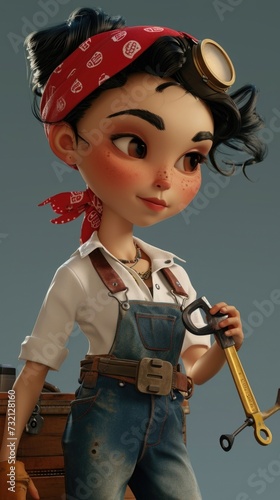 Cartoon digital avatars of Rosie the Riveter A tough, nononsense female mechanic with a red bandana around her head and a toolbox by her side. Shes holding a wrench and has a determined photo