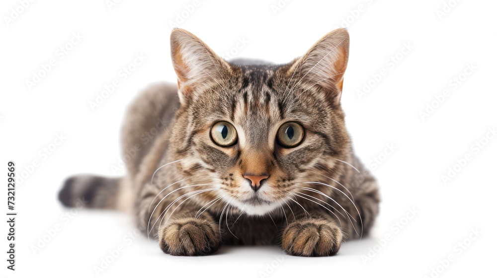 Cute tabby cat isolated on white background. Studio shot.