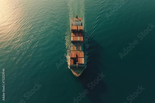 Aerial view of a container cargo ship in the sea Representing the global trade network and the importance of maritime logistics in worldwide commerce and transportation