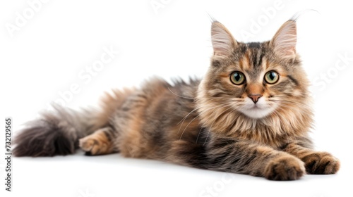 young siberian cat in front of white background
