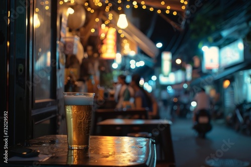 Bokeh background of a street bar or beer restaurant outdoor in asia Capturing the lively and vibrant atmosphere of nightlife Ideal for social gatherings and urban lifestyle concepts