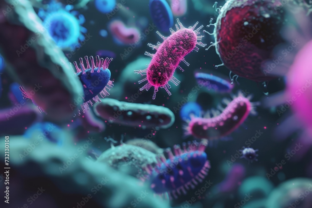 Obraz premium Macro shot of bacteria and virus cells in a lab Illustrating the intricate details of microbiology and the importance of scientific research in understanding and combating diseases