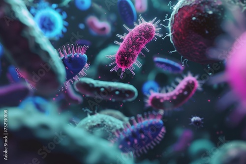 Macro shot of bacteria and virus cells in a lab Illustrating the intricate details of microbiology and the importance of scientific research in understanding and combating diseases