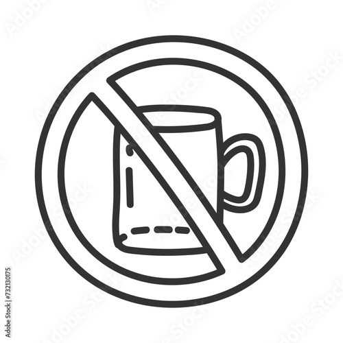 No drink sign black line icon. Forbidden symbol. Vector illustration.