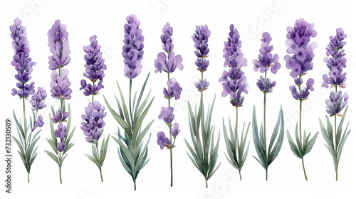 Bunch of Lavender Flowers on White Background