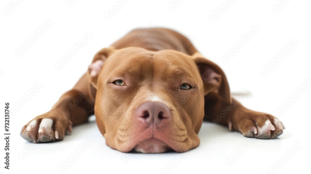 American bully dog in front of white background, studio shot
