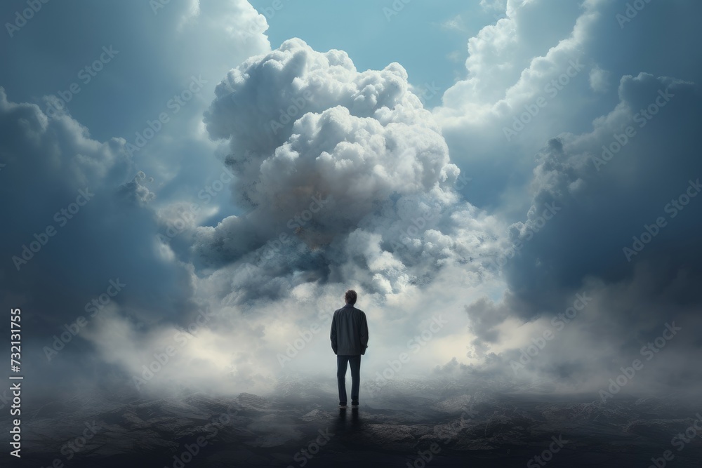 Suffocating Man depression cloud. Business fear. Generate Ai