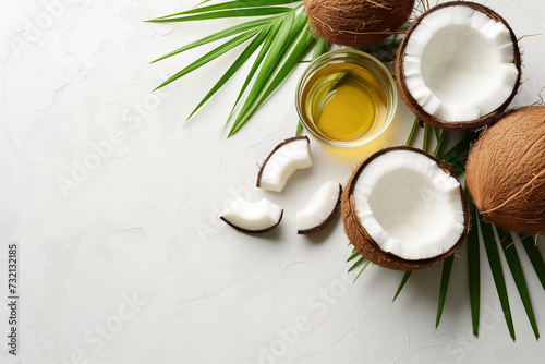 Coconuts and palm leaves, essential ingredients in plant-based cuisine.