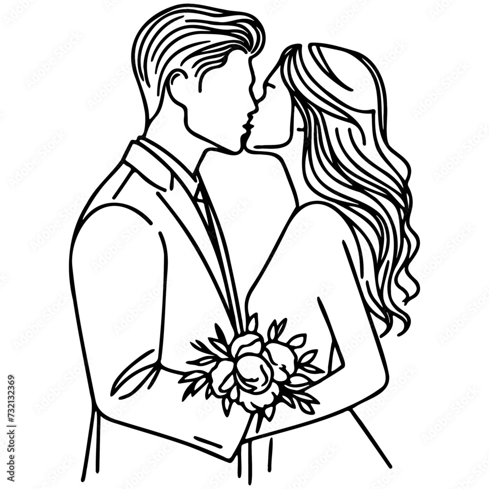 A Couple Kissing Line Illustration. A Couple Kissing Line Illustration.
