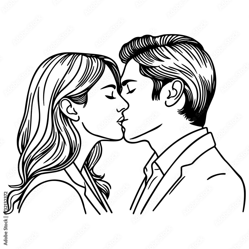 A Couple Kissing Line Illustration.