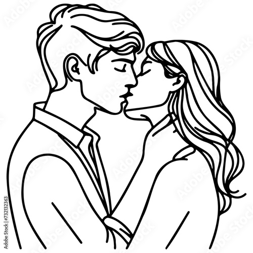 A Couple Kissing Line Illustration.