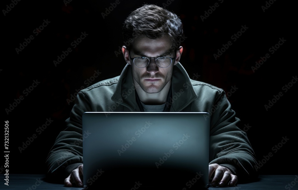 Modern Man glasses laptop. Work person. Generate Ai Modern Man glasses laptop. Work person. Generate Ai